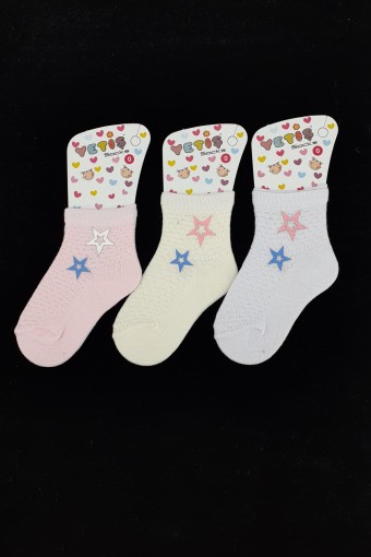 YETİŞ - Yetiş Kız Çocuk Yarım Konç Çorap Ayaklı Yıldız Baskılı