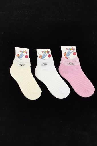 YETİŞ - Yetiş Kız Çocuk Yarım Konç Çorap Klimalı Taşlı 3 Taşlı (1)