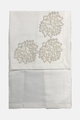 ZERRE HOME - Zerre Home Gardenya Bohça Keten Fisto Üç Çiçek Detaylı 95x100Cm