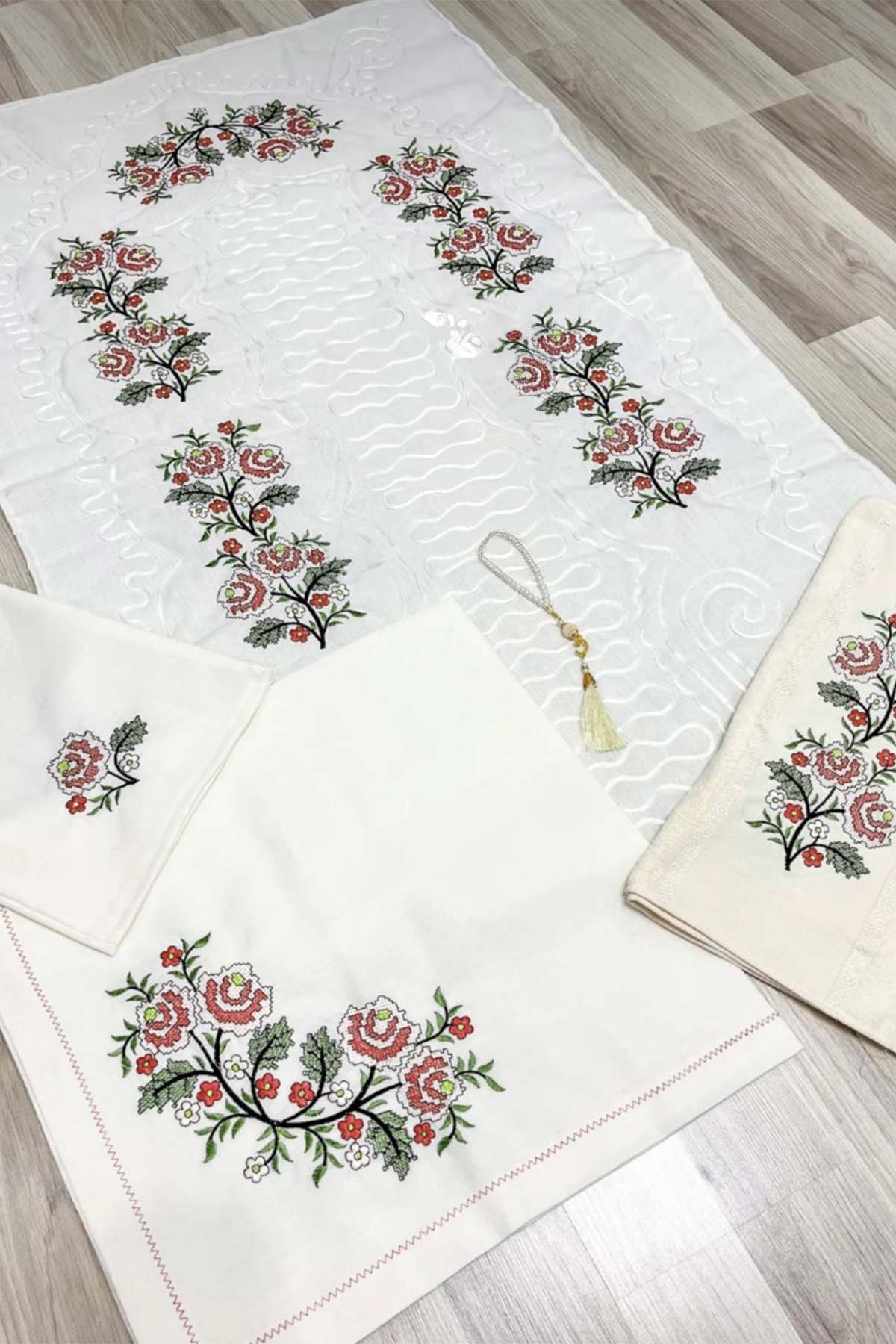 Zerre Home Seccade Seti Kanaviçe Gardenya - Thumbnail