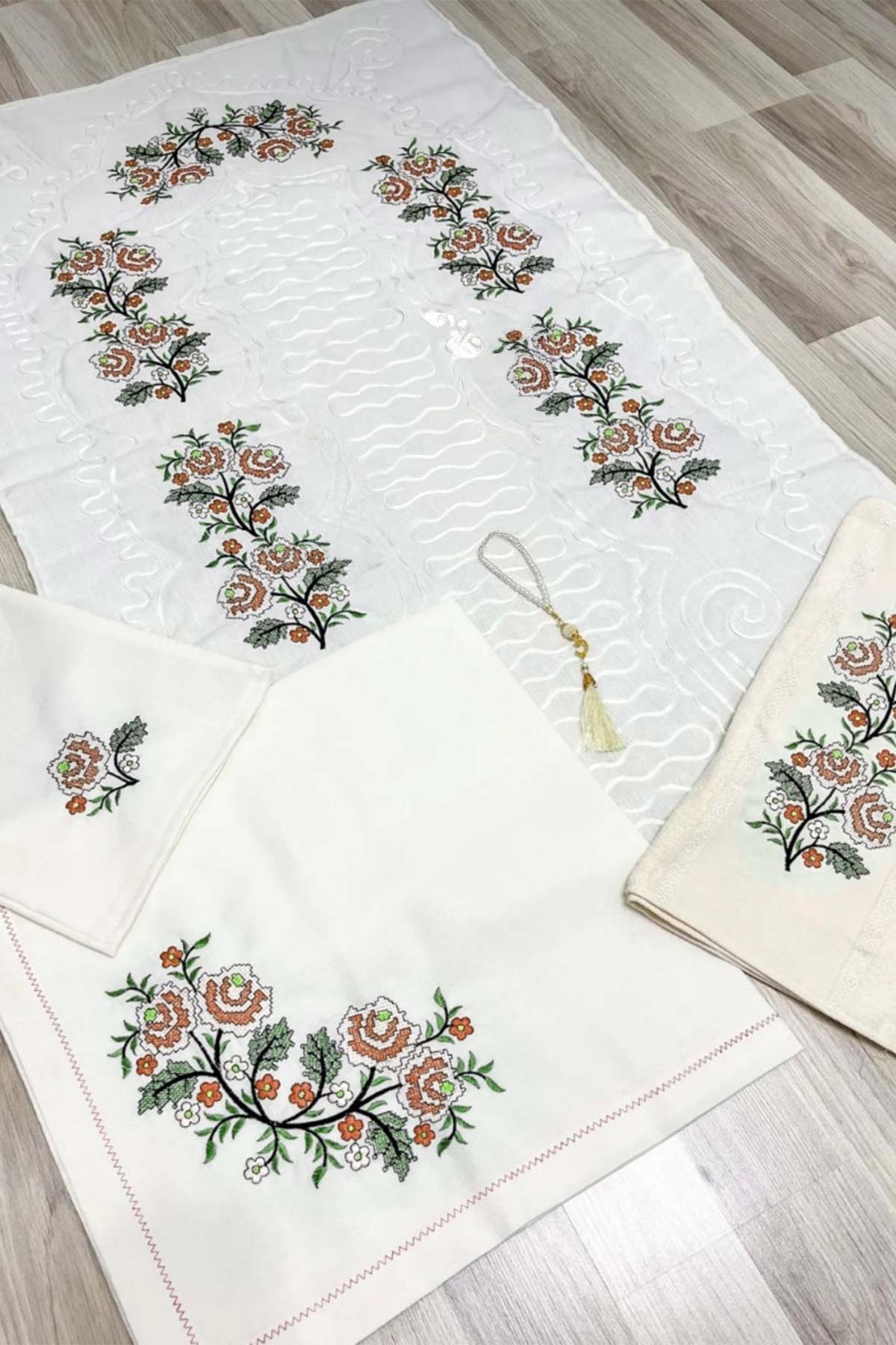 Zerre Home Seccade Seti Kanaviçe Gardenya - Thumbnail