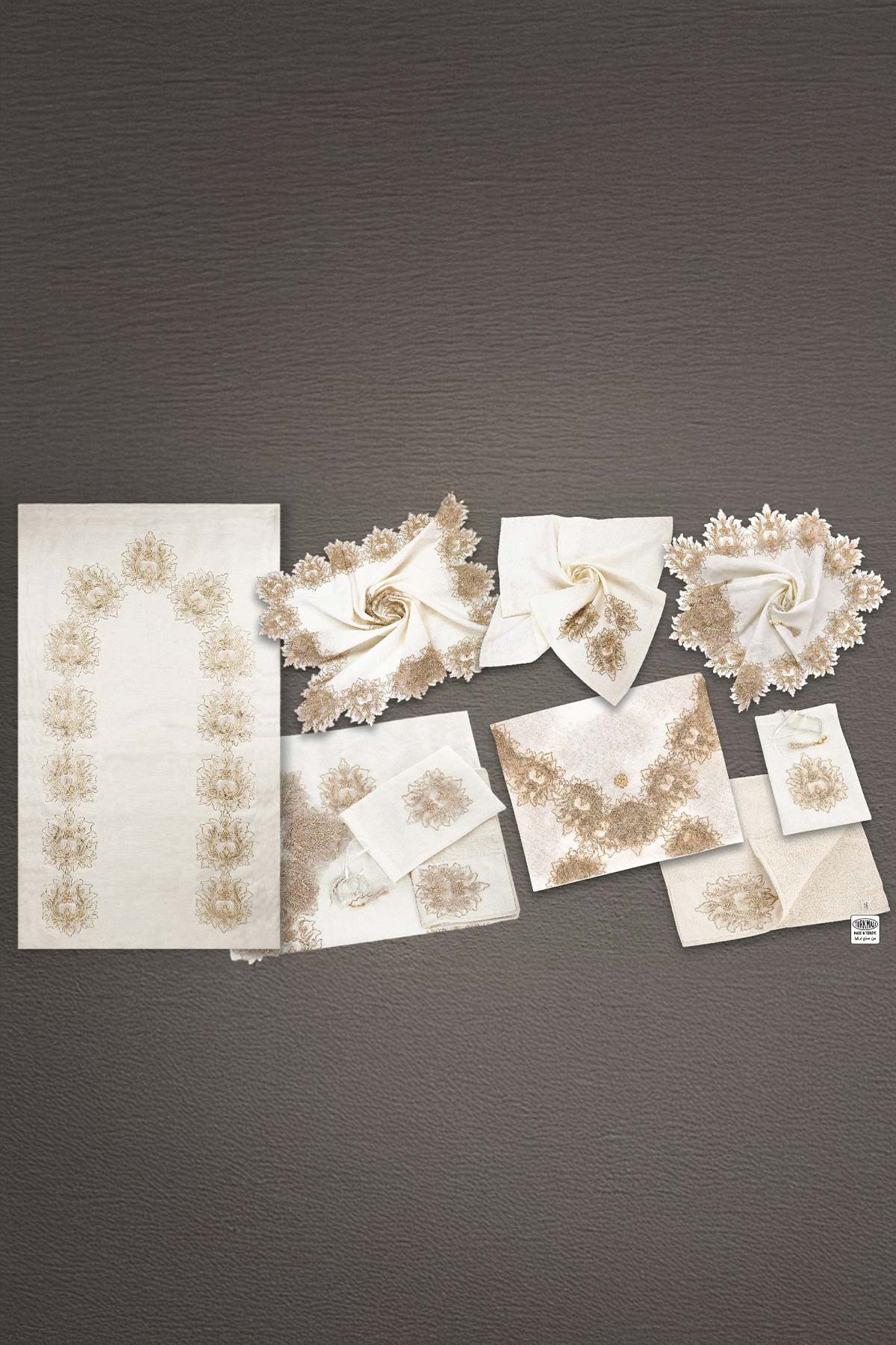 Zerre Home Seccade Takımı Kenar İşlemeli Keten Belin2 5'li Tek Köşe Fransız Dantel Bohçası - Thumbnail