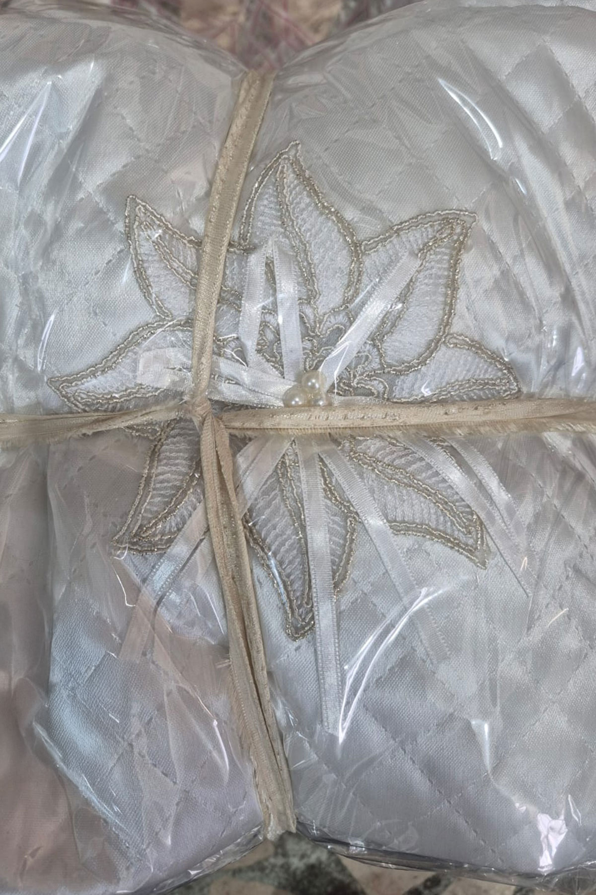 Zerre Kazak Hurcu Lüks Saten İnci Çiçekli Kurdeleli - Thumbnail